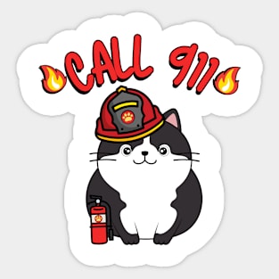 Funny Fat cat is a firefighter Sticker